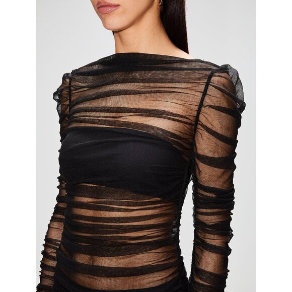 Christopher Esber Tulle Column Dress Black Silk Long Sleeve - Picture 2 of 9